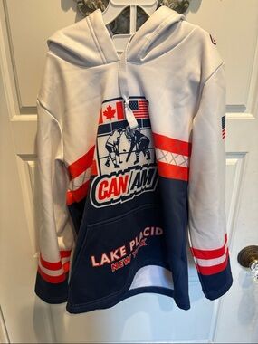 Lake Placid Kids Hoodie - White & Navy with Red Accents